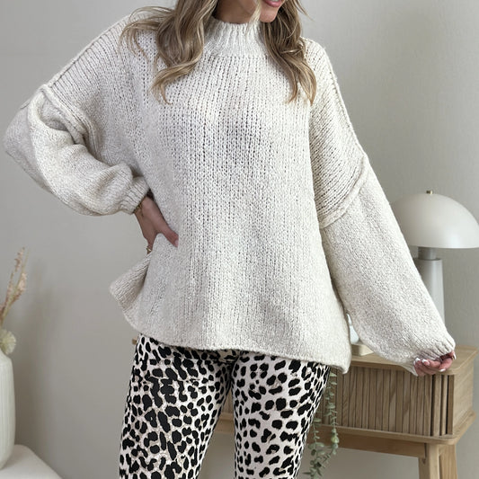 BORA-DARIA Strickpullover beige & burgunder