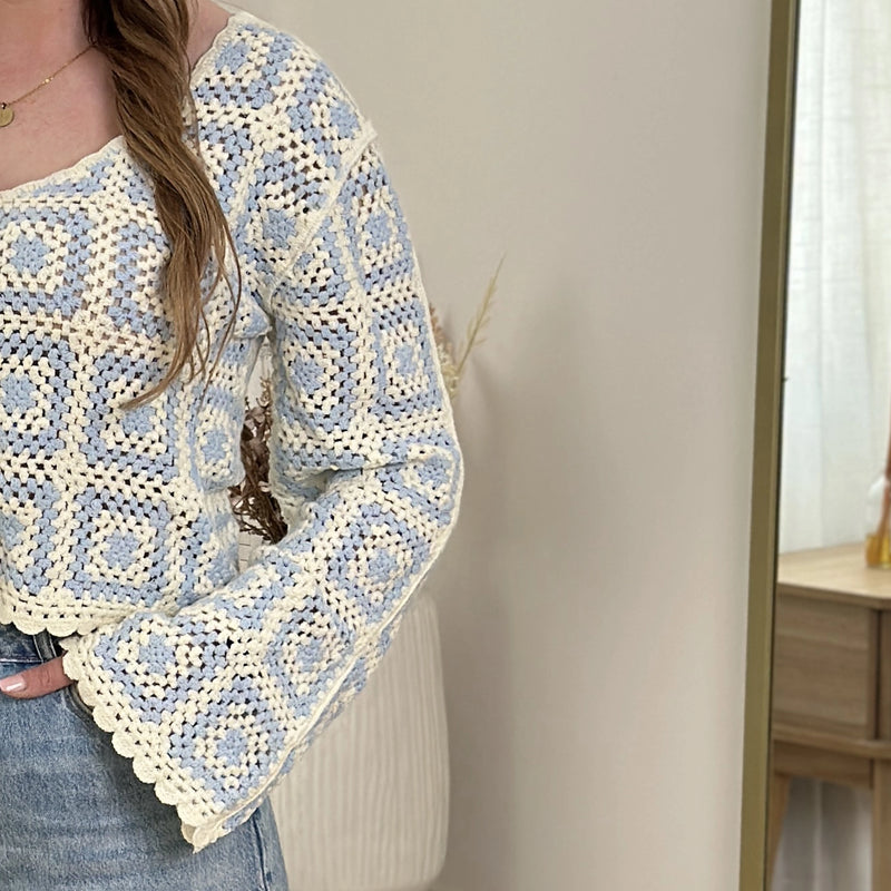 AVA-ISLA Häkel-Cardigan schwarz & blau