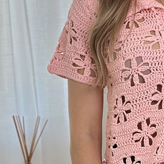 AVA-MILA Häkelshirt mit Blütenmuster