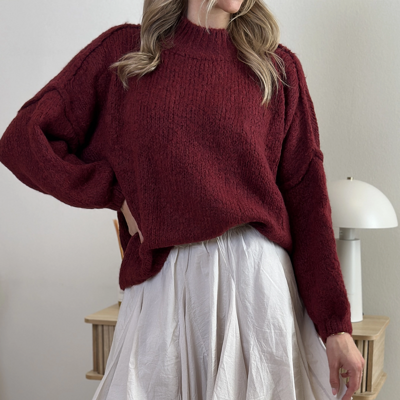 BORA-DARIA Strickpullover beige & burgunder
