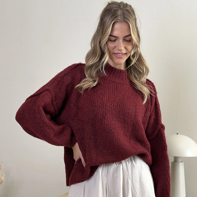 BORA-DARIA Strickpullover beige & burgunder