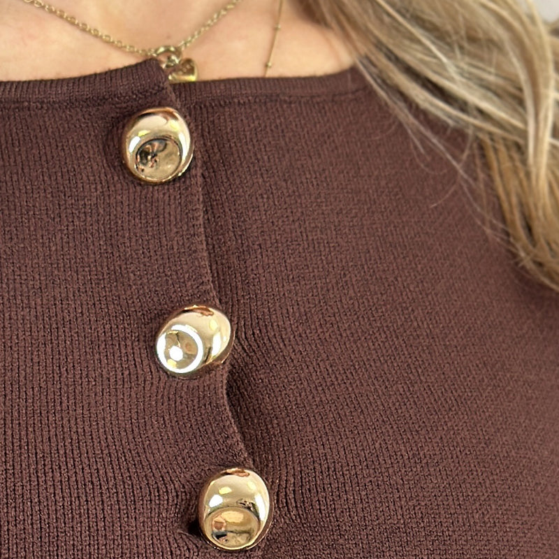 BORA-ELARA elegante Weste mit Goldknöpfen beige & braun