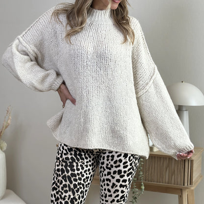 BORA-DARIA Strickpullover beige & burgunder