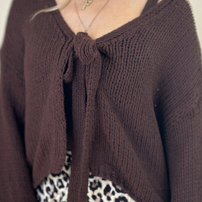 BORA-SENA Strickcardigan zum Binden beige & braun