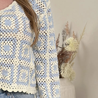 AVA-ISLA Häkel-Cardigan schwarz & blau