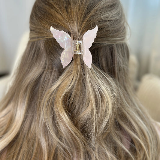 AVA-FAY – Schmetterlings-Haarspange in rosa, perlmutt & grün