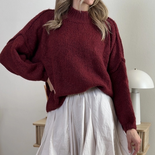 BORA-DARIA Strickpullover beige & burgunder