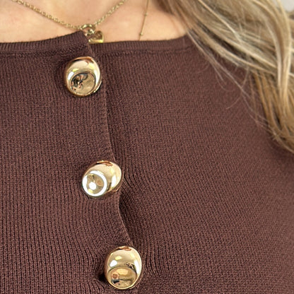 BORA-ELARA elegante Weste mit Goldknöpfen beige & braun